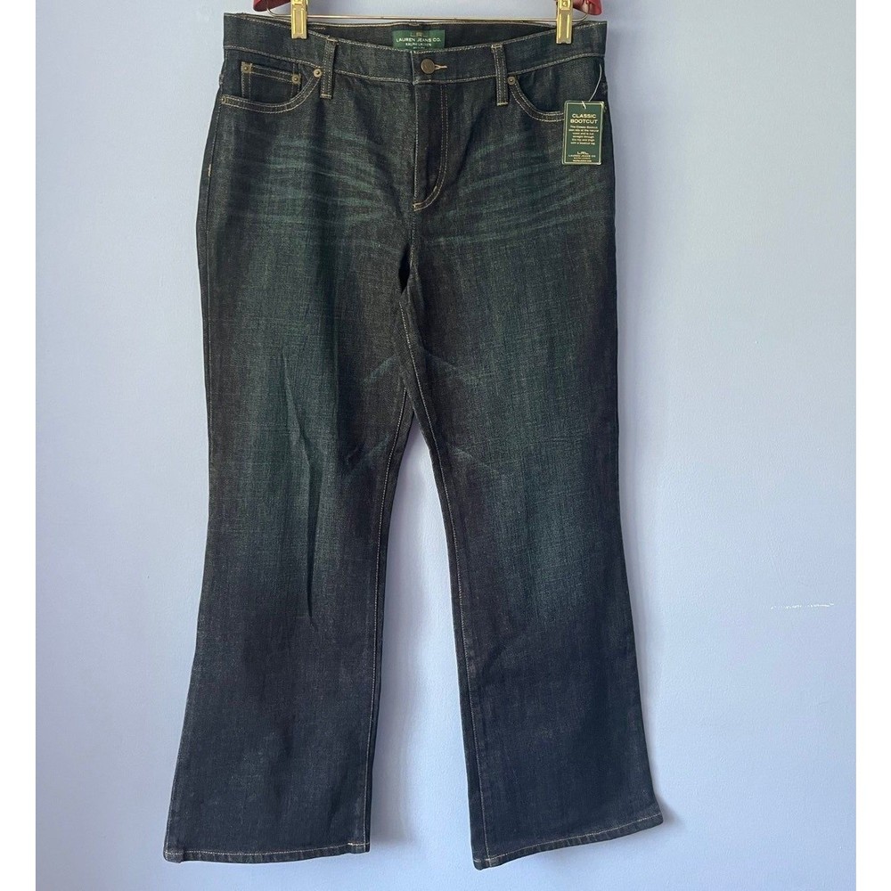 Lauren Ralph Lauren Classic Bootcut Jeans Womens Size 14 Petite Dark Rinse Wash